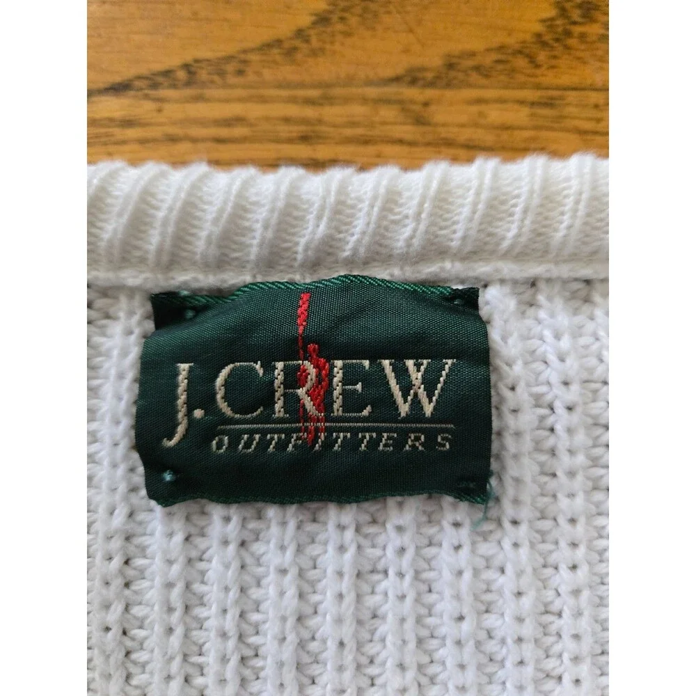 Vtg 90s J Crew Outfitters Oarsman White Cotton Knit Fisherman Sweater Large